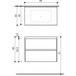 Detremmerie Cover wastafel met onderkast 90x49cm met 2 laden gl. greige 024090SM11