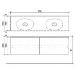 Detremmerie Flow onderbouwkast met 2 laden met wastafel dubbel kunstmarmer 200cm incl. 2 binnenladen met push-systeem mat wit 022200PS1