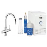 Grohe Blue 1-gats keukenkraan met C-uitloop met filterfunctie Chilled & Sparkling starterkit RVS 31323DC0