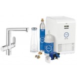 Grohe Blue K7 1-gats keukenkraan met filterfunctie met "hoekige" uitloop met karaf, CO2-fles en koeler (Chilled & Sparkled) chroom 31346000