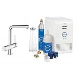 Grohe Blue Minta 1-gats keukenkraan met filterfunctie met "gebogen" uitloop met karaf, CO2-fles en koeler (Chilled & Sparkled) chroom 31347001