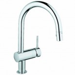 Grohe Minta 1-gats keukenkraan met draaibare ronde uitloop met uittrekbare handdouche chroom 32321000