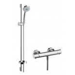 Hansgrohe Ecostat S douchekraan thermostatisch z. omstel met koppelingen met Croma 100 handdouche HOH=15cm met Unica'C glijstang 90cm chroom 27053000